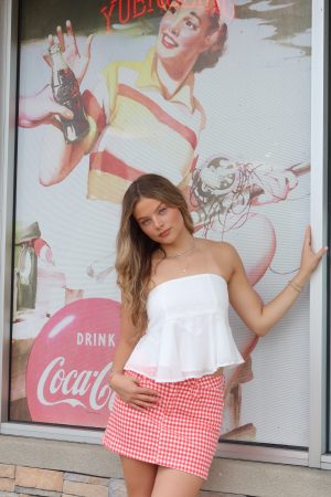Alternative view of Chic & Elegant White Smocked Lace-Trim Peplum Tube Top