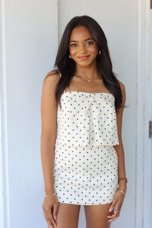 Dotted Delight: Bow-Front Sweetheart Top